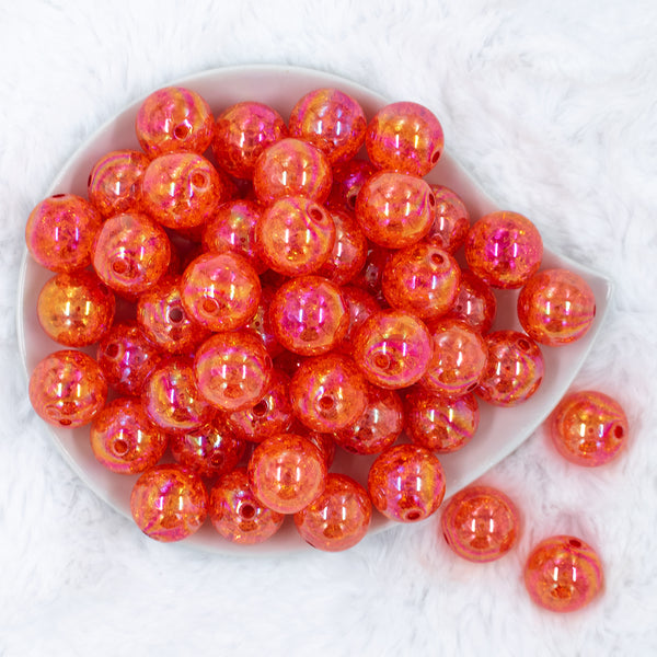 top of a pile of 20mm Orange Crackle AB Bubblegum Beads
