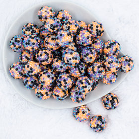 20mm Purple, Orange & Black Confetti Rhinestone AB Bubblegum Beads