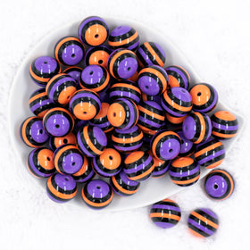 20mm Orange, Purple & Black Stripe Bubblegum Beads