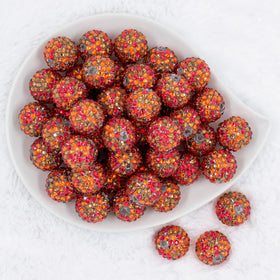 20mm Orange, Red & Brown Confetti Rhinestone AB Bubblegum Beads