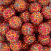 close up view of a pile of 20mm Orange, Red & Brown Confetti Rhinestone AB Bubblegum Beads