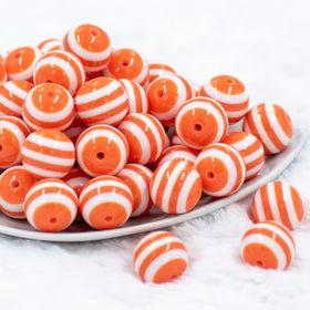 20mm Orange with White Stripes Bubblegum Bead