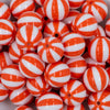 close up of a pile of 20mm Orange with White Stripe Beach Ball Bubblegum Beads