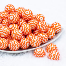 20mm Orange Chevron with White Matte Chunky Acrylic Bubblegum Beads
