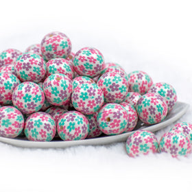 20mm Pastel Flowers Bubblegum Beads