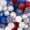 Close up view of a pile of 20mm Red, White & Blue Patriotic Acrylic Bubblegum Bead Mix [50 Count]