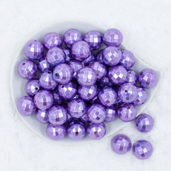top view of a pile of 20mm Iris Purple Disco Faceted Pearl Chunky Bubblegum Beads