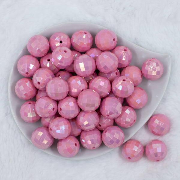 top view of a pile of 20mm Pink Disco Faceted AB Bubblegum Beads
