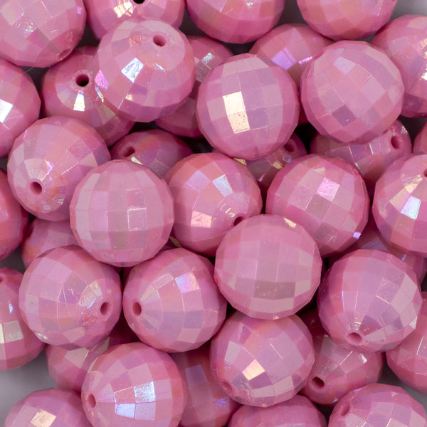 close up of a pile of 20mm Pink Disco Faceted AB Bubblegum Beads