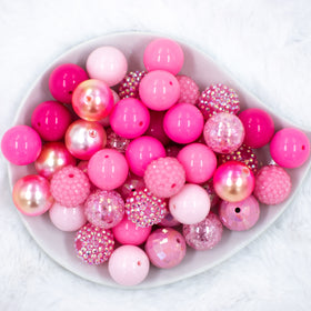 20mm Pink Cadillac Chunky Acrylic Bubblegum Bead Mix