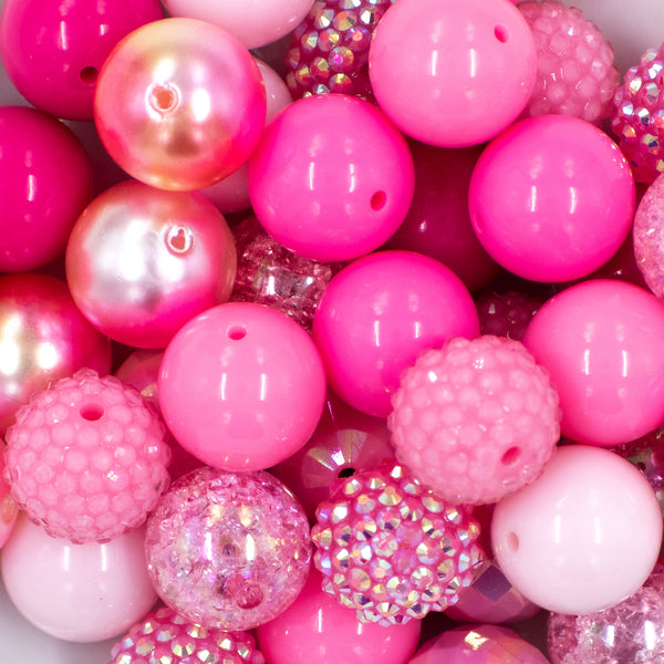 Close up view of a pile of 20mm Pink Cadillac Chunky Acrylic Bubblegum Bead Mix [50 Count]