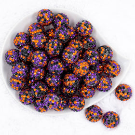 20mm Orange, Purple & Black Confetti Rhinestone AB Bubblegum Beads