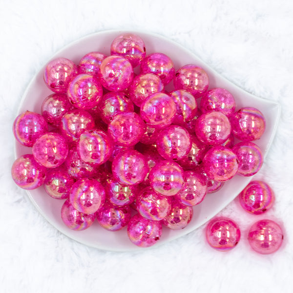 top view of a pile of 20mm Pink Crackle AB Bubblegum Beads