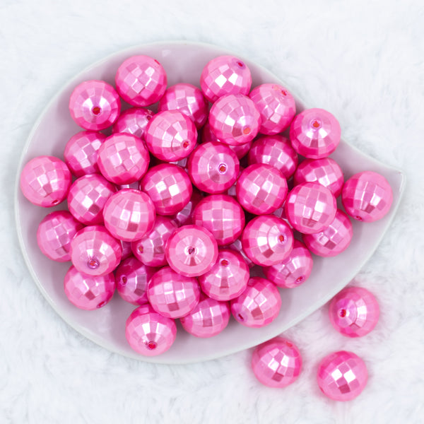 top view of a pile of 20mm Pink Disco Faceted Pearl Bubblegum Beads