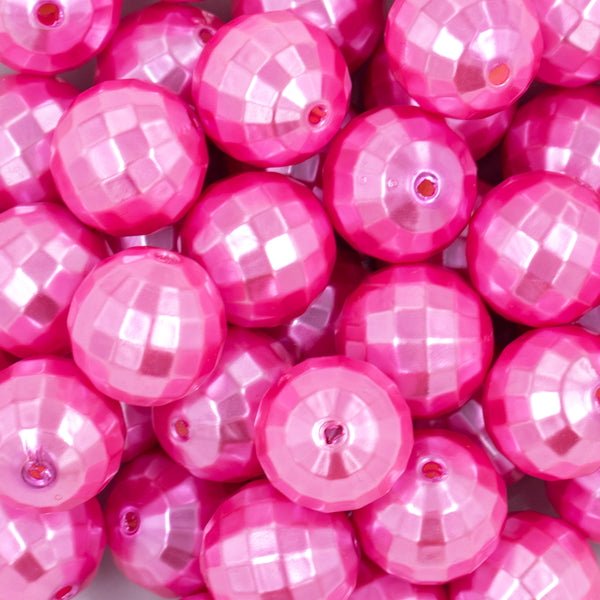 close up of a pile of 20mm Pink Disco Faceted Pearl Bubblegum Beads