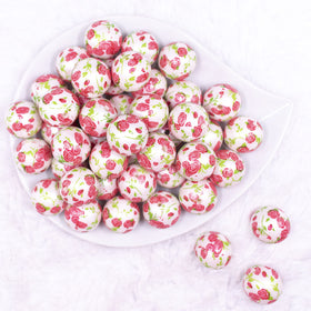 20mm Red Floral Print Acrylic Bubblegum Beads