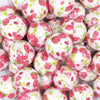 Close up view of a pile of 20mm Red Floral Print Acrylic Bubblegum Beads