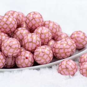20mm Pink with Gold Quarterfoil Print Bubblegum Beads
