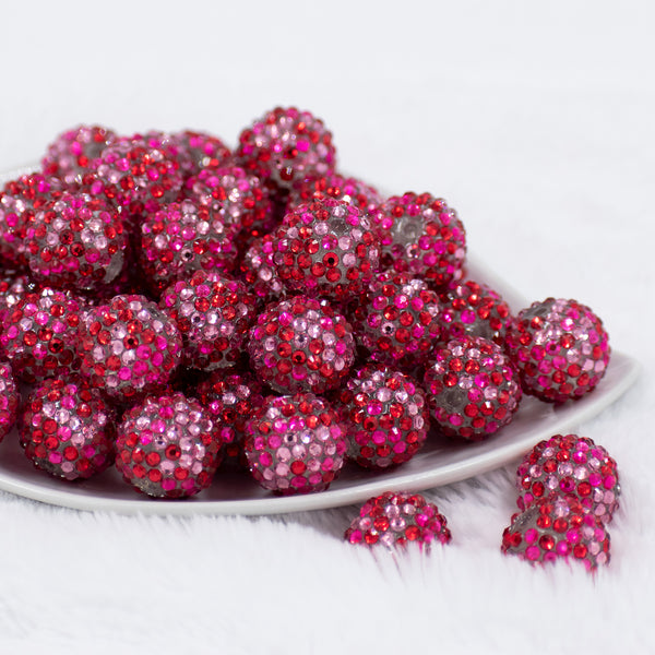front view of a pile of 20mm Pink & Red Rhinestone AB Bubblegum Beads