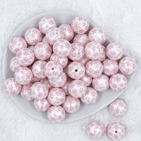 20mm Pink Snowflake Print on White Acrylic Bubblegum Beads