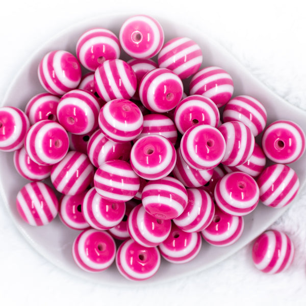 20mm Pink with White Stripes Bubblegum Bead