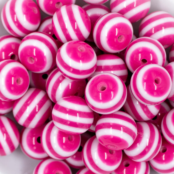 20mm Pink with White Stripes Bubblegum Bead