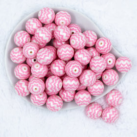 20mm Light Pink Chevron on a White Matte Chunky Acrylic Bubblegum Beads