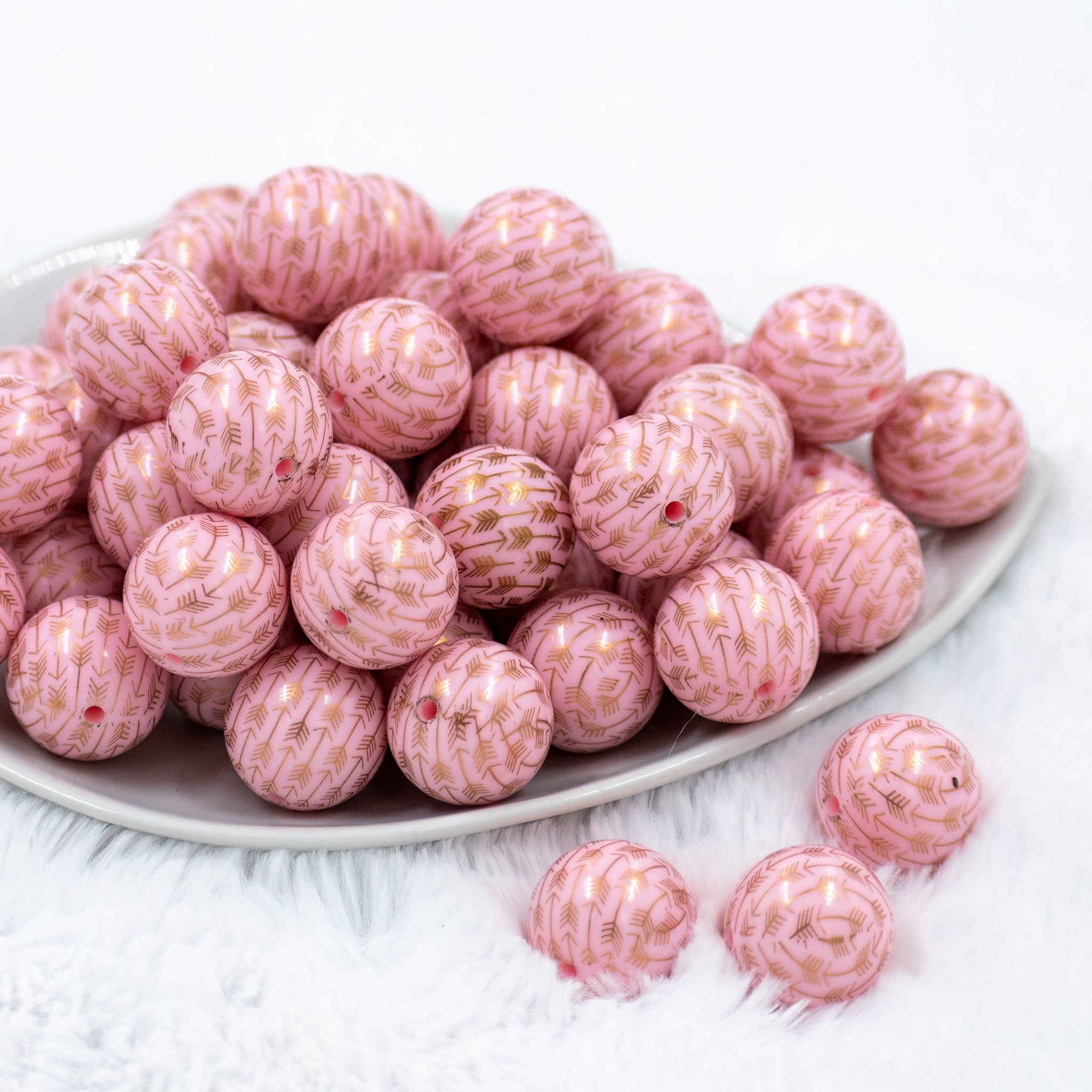 20mm Pink With Gold Spotted Print Acrylic Bubblegum Beads 