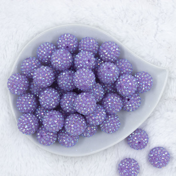 Top view of a pile of 20mm Pretty Purple Rhinestone AB Bubblegum Beads