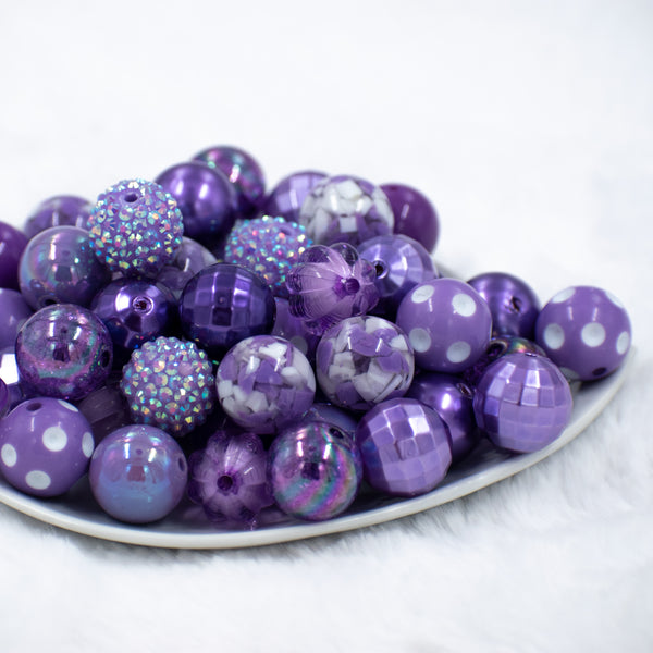 Front view of a pile of 20mm Purple Haze Chunky Acrylic Bubblegum Bead Mix [50 Count]