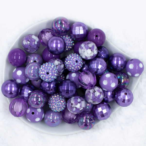 Top view of a pile of 20mm Purple Haze Chunky Acrylic Bubblegum Bead Mix [50 Count]
