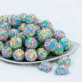 20mm Purple, Pink & Blue Confetti Rhinestone AB Bubblegum Beads