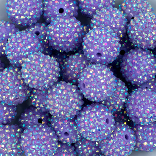 close-up of a pile of 20mm Lilac Purple Bliss Rhinestone AB Bubblegum Beads