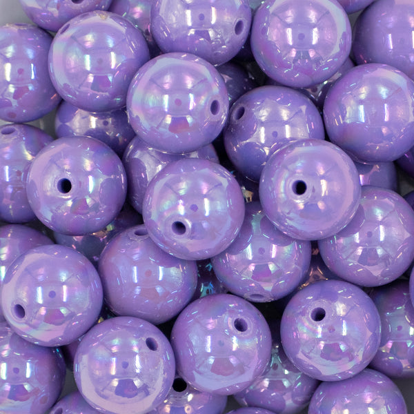 close up of a pile of 20mm Periwinkle Purple Solid AB Bubblegum Beads