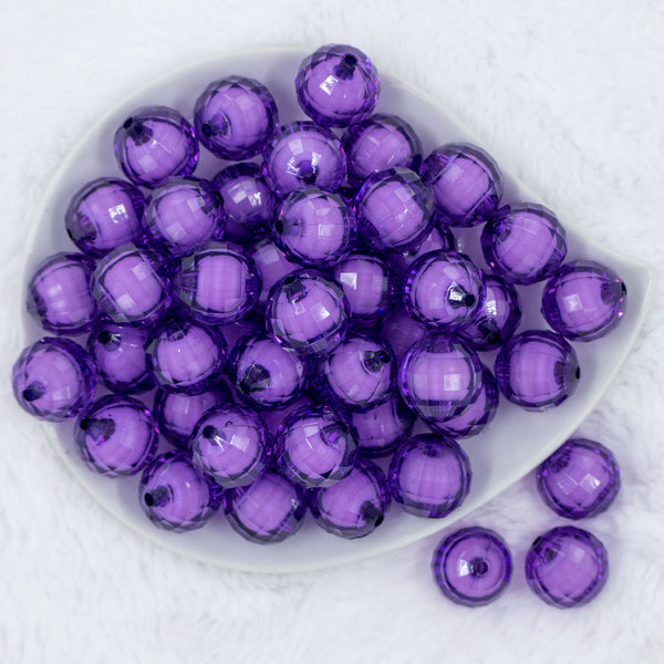 Top view of a pile of 20mm Purple Translucent Faceted Bead in a bead, chunky acrylic bubblegum Beads