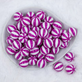 20mm Purple with White Stripe Beach Ball Acrylic Bubblegum Beads