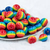 front view of a pile of 20mm Thick Rainbow Stripes Chunky Bubblegum Beads