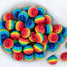 20mm Thick Rainbow Stripes Bubblegum Beads