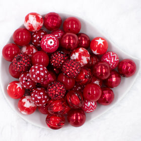 20mm Lady In Red Chunky Acrylic Bubblegum Bead Mix [50 Count]