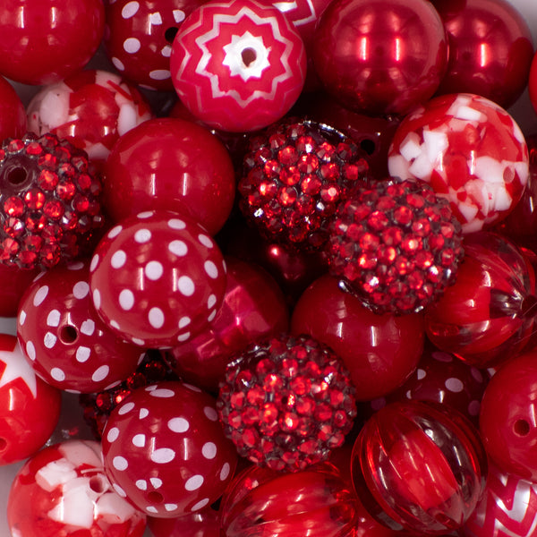 Close up view of a pile of 20mm Lady In Red Chunky Acrylic Bubblegum Bead Mix [50 Count]