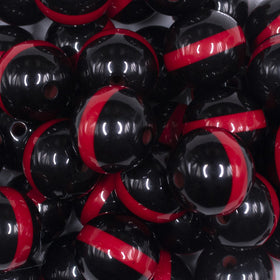 20mm Red Band on Black Bubblegum Beads
