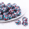 Front view of a pile of 20mm Red, Teal and White Confetti Rhinestone AB Bubblegum Beads