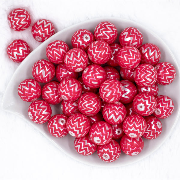 20mm Red Chevron Acrylic Bubblegum Beads