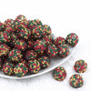 Front view of a pile of 20mm Red, Green & Gold Confetti Rhinestone AB Bubblegum Beads