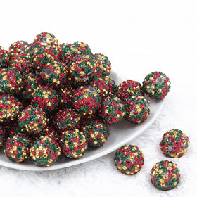 20mm Red, Green & Gold Confetti Rhinestone AB Bubblegum Beads