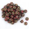 Top view of a pile of 20mm Red, Green & Gold Confetti Rhinestone AB Bubblegum Beads