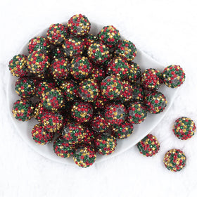 20mm Red, Green & Gold Confetti Rhinestone AB Bubblegum Beads