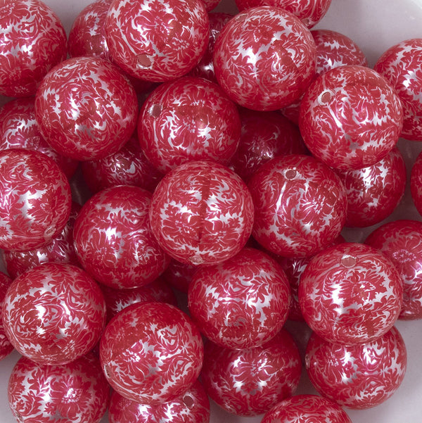 Close up view of a pile of 20mm Red Lace Acrylic Chunky Bubblegum Beads