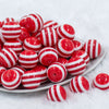 front view of a pile of 20mm Red with White Stripes Bubblegum Beads