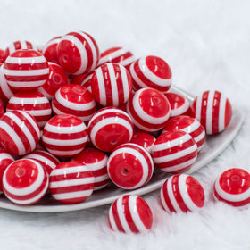 20mm Red with White Stripes Bubblegum Beads